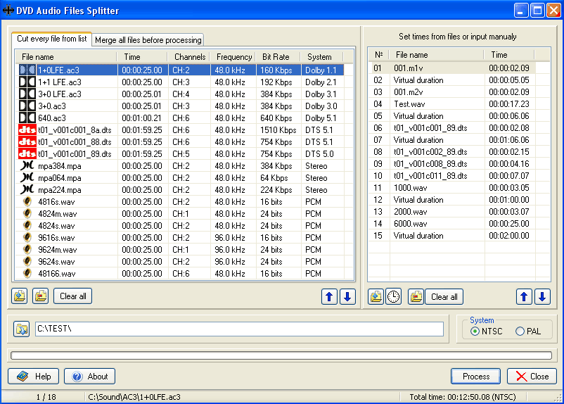 Screenshot of DVD Audio Files Splitter